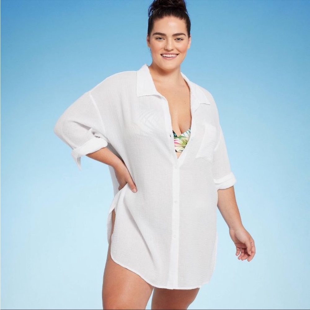 Women’s button up cover up shirt dress